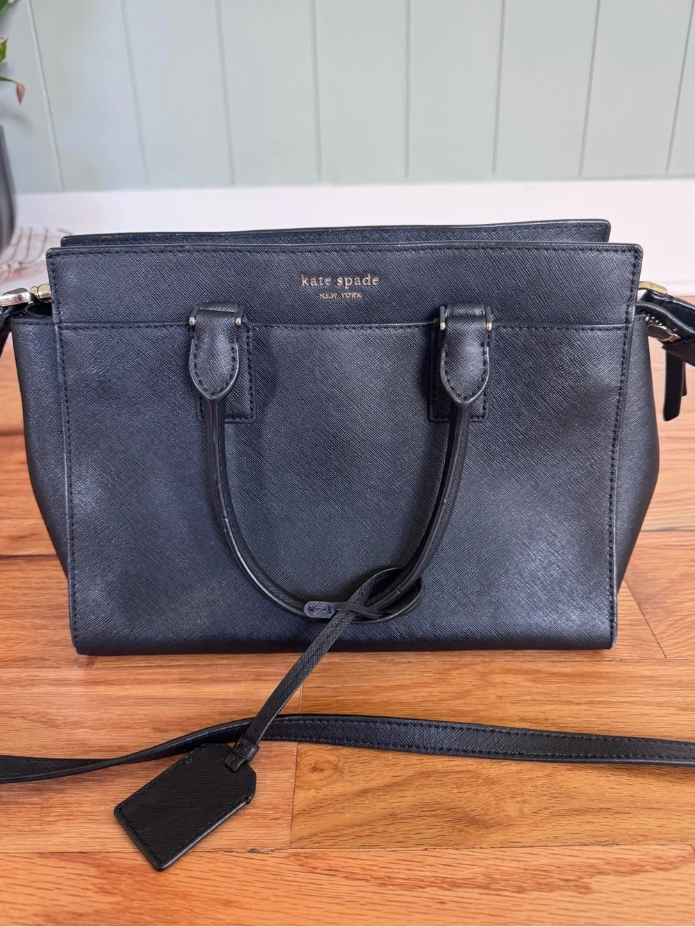 kate spade Black Saffiano Leather Satchel with Crossbody Strap